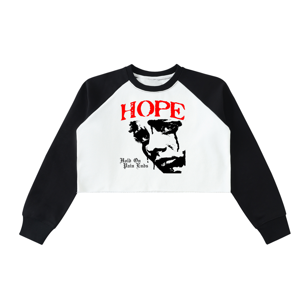 Raw-Hem Color-Block Raglan Crop Sweatshirt