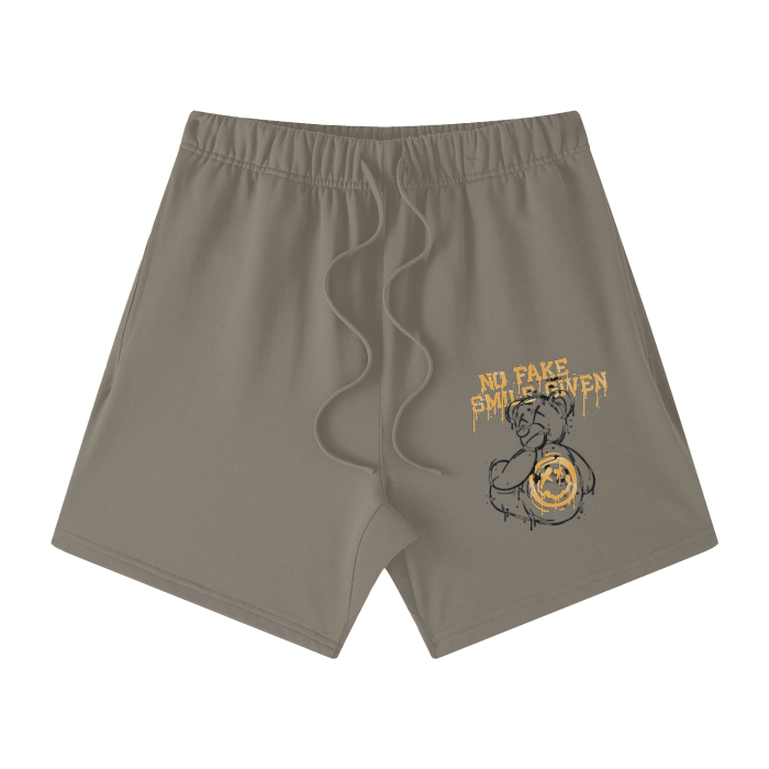 NO FAKE SMILE GIVEN Streetwear Unisex Heavyweight Earth Tone Loose Fit FOG 100% Cotton Shorts