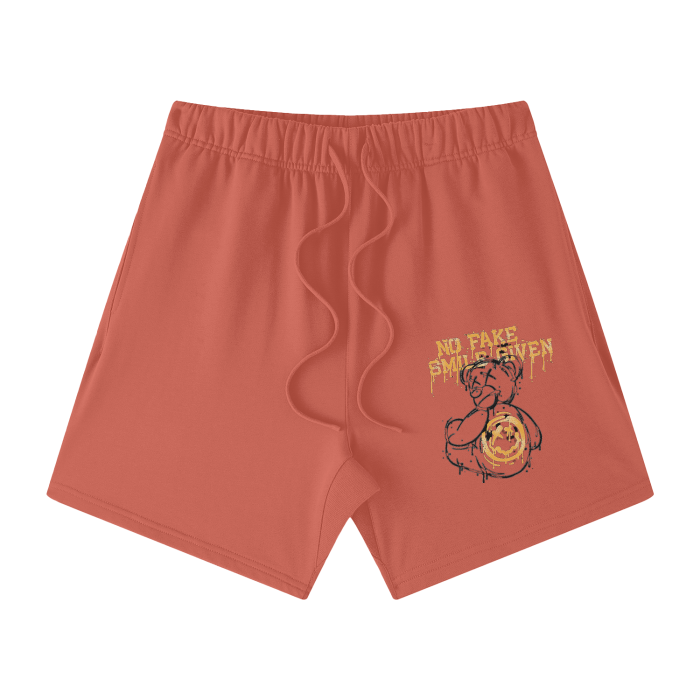 NO FAKE SMILE GIVEN Streetwear Unisex Heavyweight Earth Tone Loose Fit FOG 100% Cotton Shorts