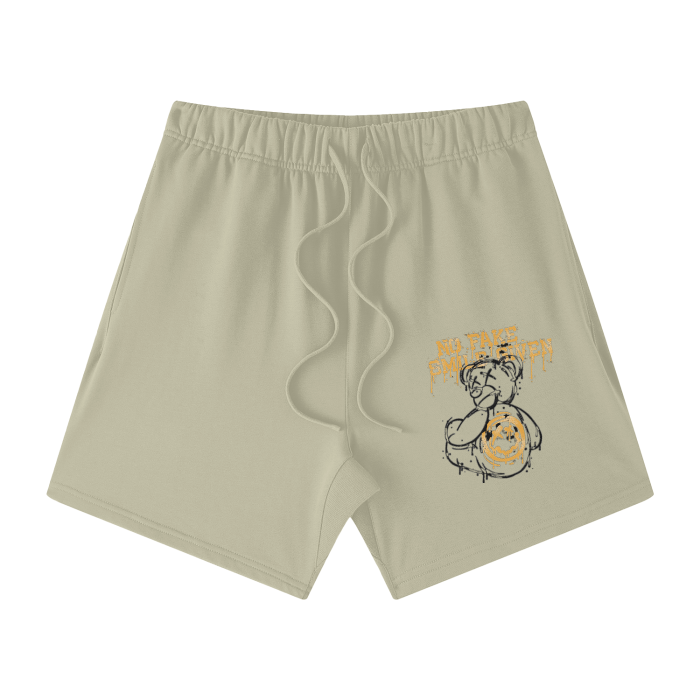 NO FAKE SMILE GIVEN Streetwear Unisex Heavyweight Earth Tone Loose Fit FOG 100% Cotton Shorts